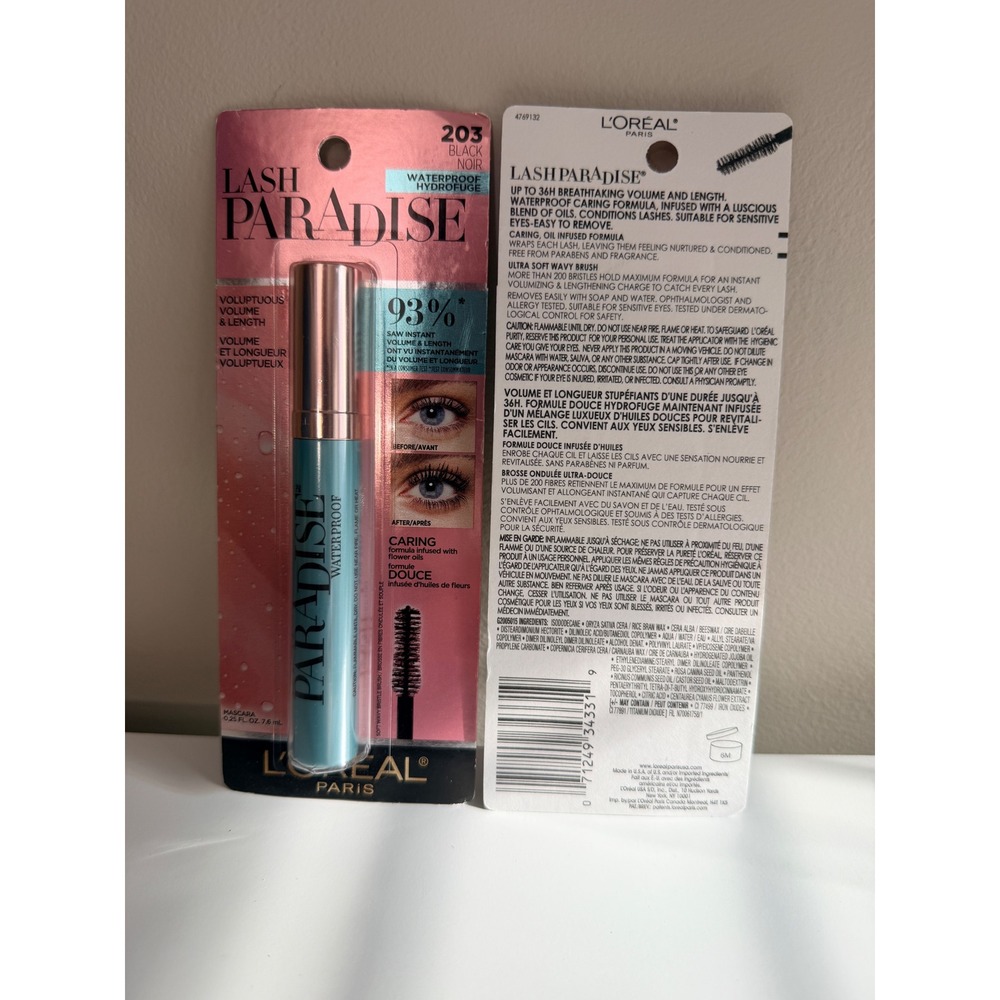 L'Oreal Lash Paradise Mascara Womens 2-Pack 203 Black Noir Waterproof NWT